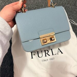 Furla Light Blue Crossbody Bag with Gold Accents